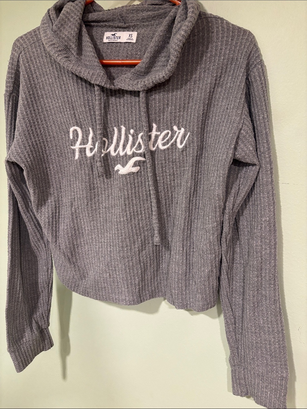 Hollister Gray Ribbed Cowl Hoodie Sweater